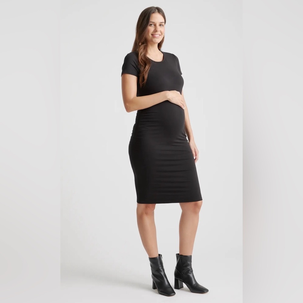 Quince Tencel Jersey Maternity Ruched Dress Sz L NWOT
